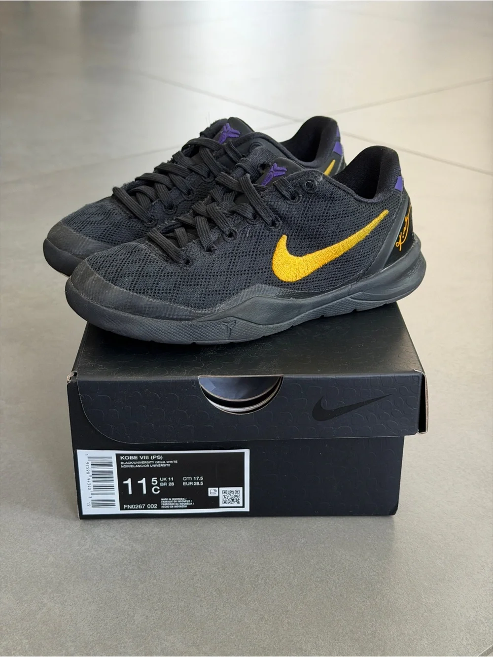Nike Kobe VIII 8 (PS) Pre-School Black FN0267 002 Kids 11.5C